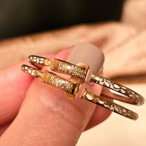 Vtg LH SEGAL Gold and White Enamel Clip Hoop Earrings E1P44